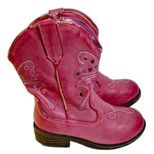 Cherokee Girls Pink Side Zip Round Toe Comfort Casual Cowgirl Western Boot Sz 8T